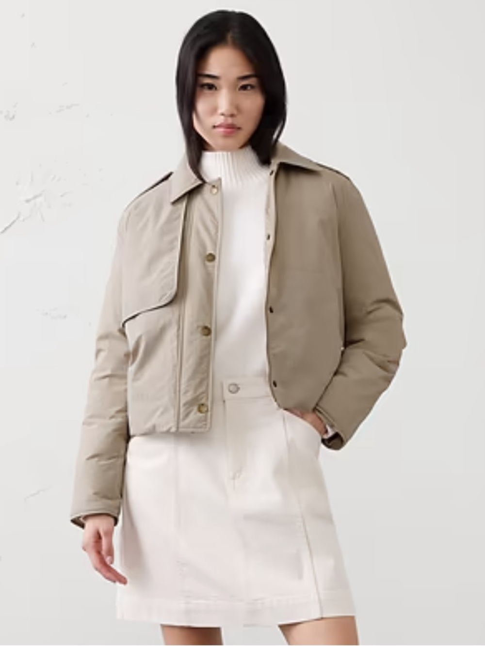 Banana Republic | Cropped Trench Puffer Jacket | Pewter Gray | Size L